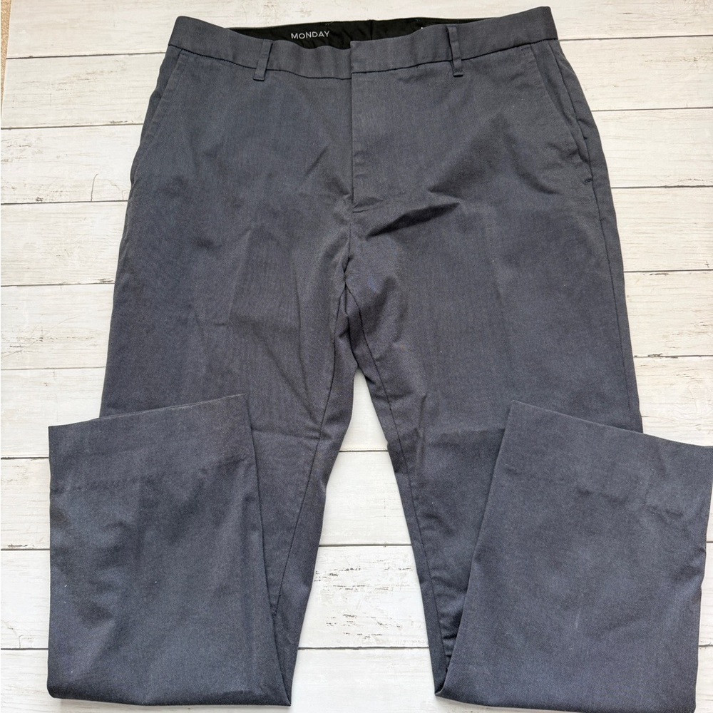Bonobos Monday Dress Pants Men 35x30 Gray Slim Fit Flat Front Chinos Office Work
